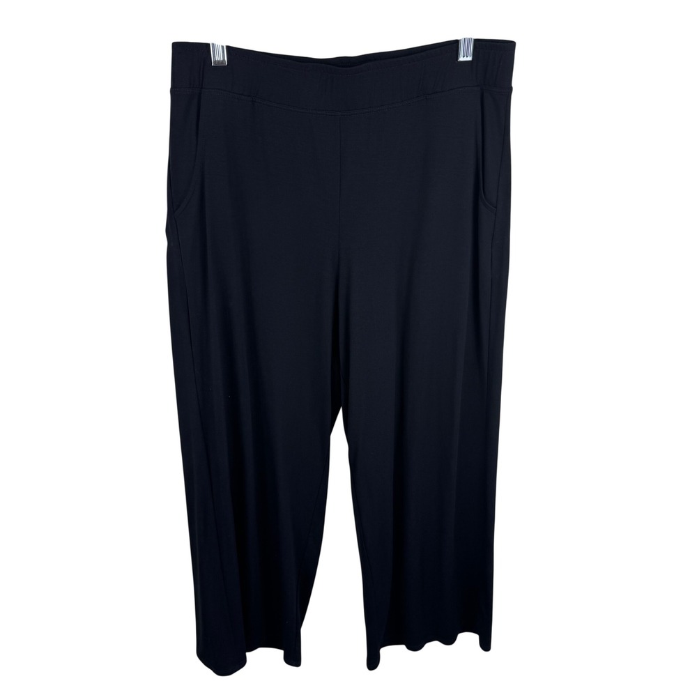 Lisa Bayne Womens Black Knit Wide Leg Cropped Pull On Pants Side Pockets Size M - Picture 1 of 4